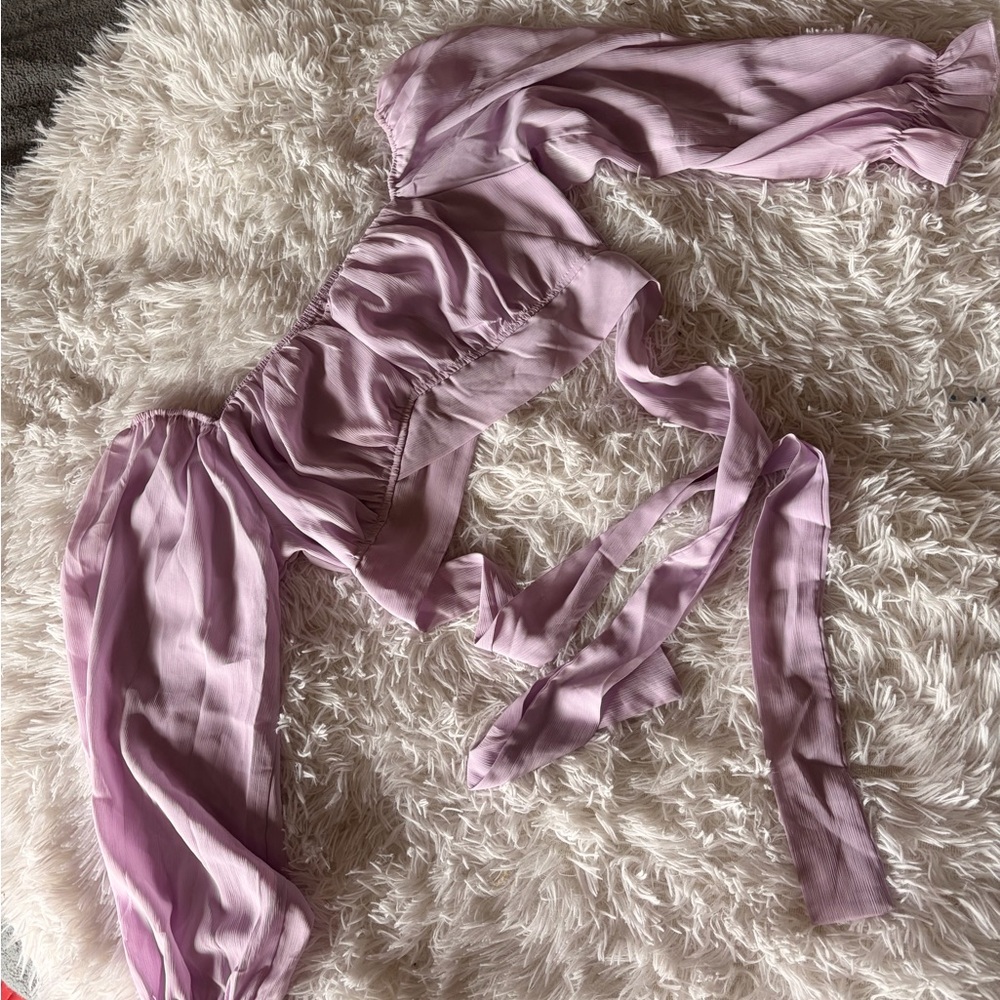 Amazon Lilac Off-Shoulder Bandeau Top with Tie Detail